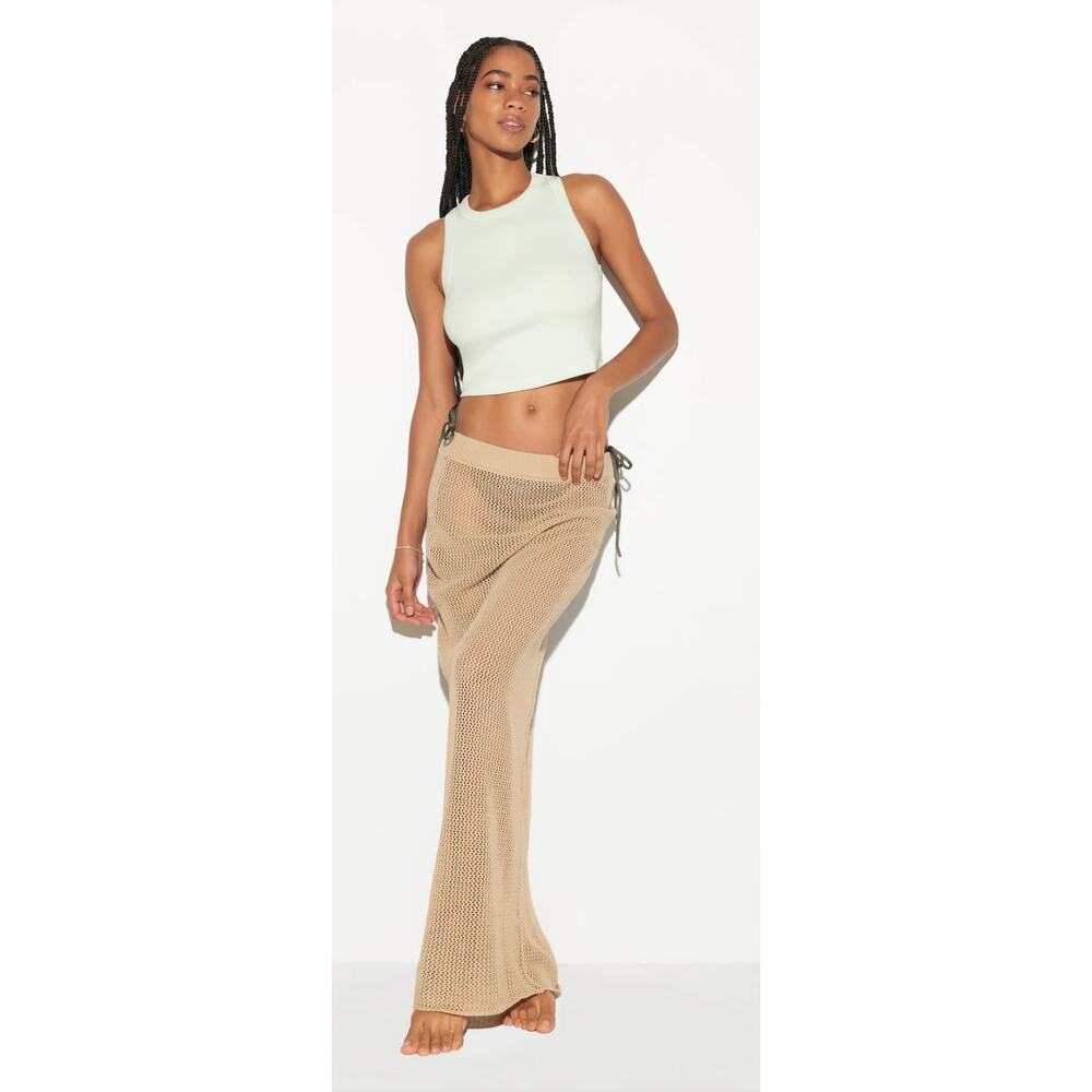 Spiritual Gangster Women's Carmen Crochet Maxi Skirt Palo Santo Tan Medium NWT
